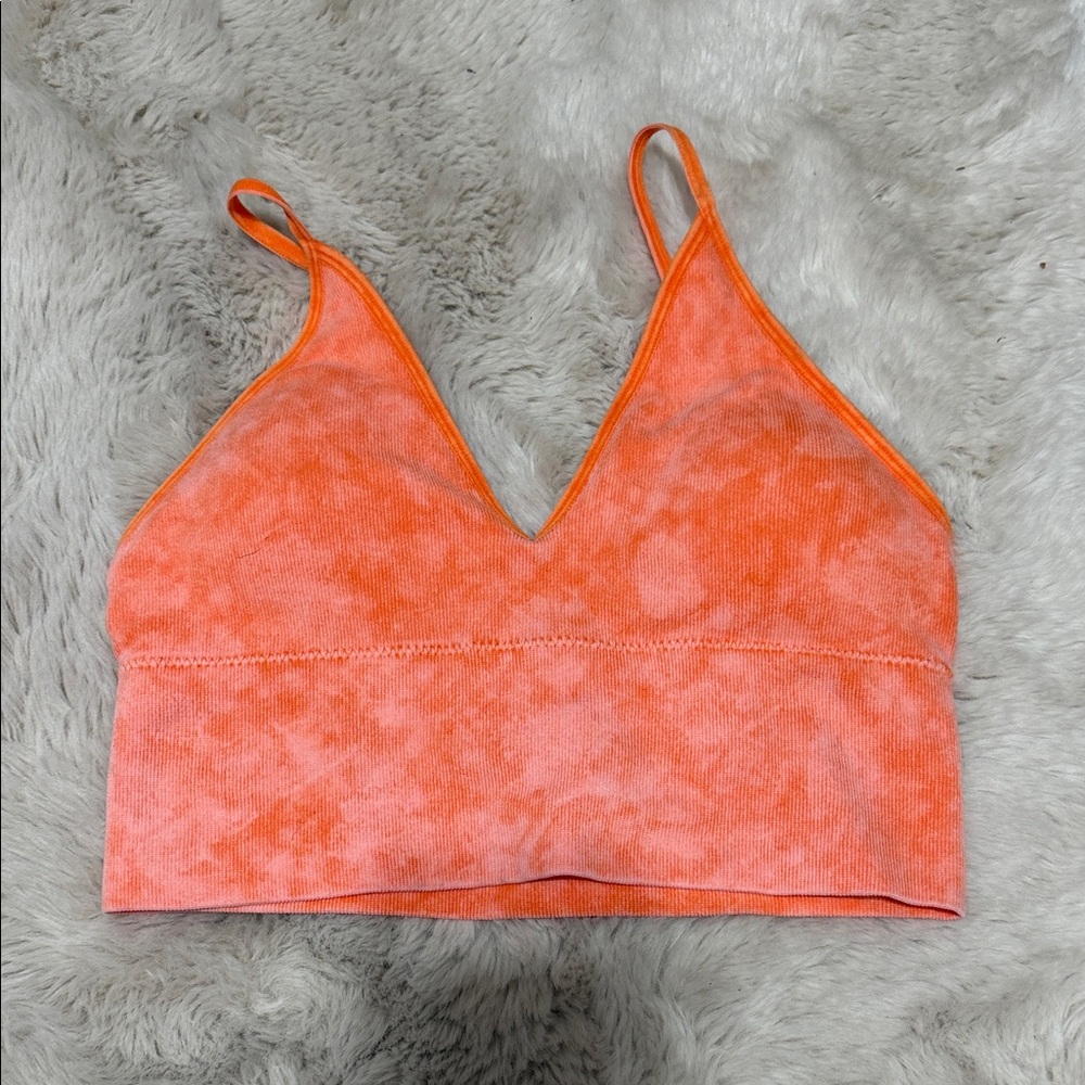 Zenana Outfitters Neon Orange Tie-Dye Cropped Bralette